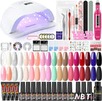 COSCELIA Gel Nail Polish Kit with Electric Nail File, 16 Colours Gel Polishes Set and 4 Colours Poly Nail Gel with 80W Nail Lamp Nail Drill Starter Kit Top Base Matte Coat Gel Polish Manicure Tools - British D'sire