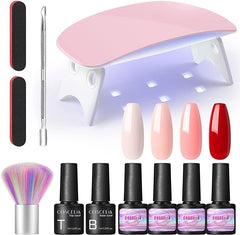 COSCELIA Gel Nail Polish Kit with Nail Lamp for Beginners,4Pcs Pink Series Gel Nail Polish Set,Base and Top Coat,Nail File Nail Art Design Gift for Women - British D'sire