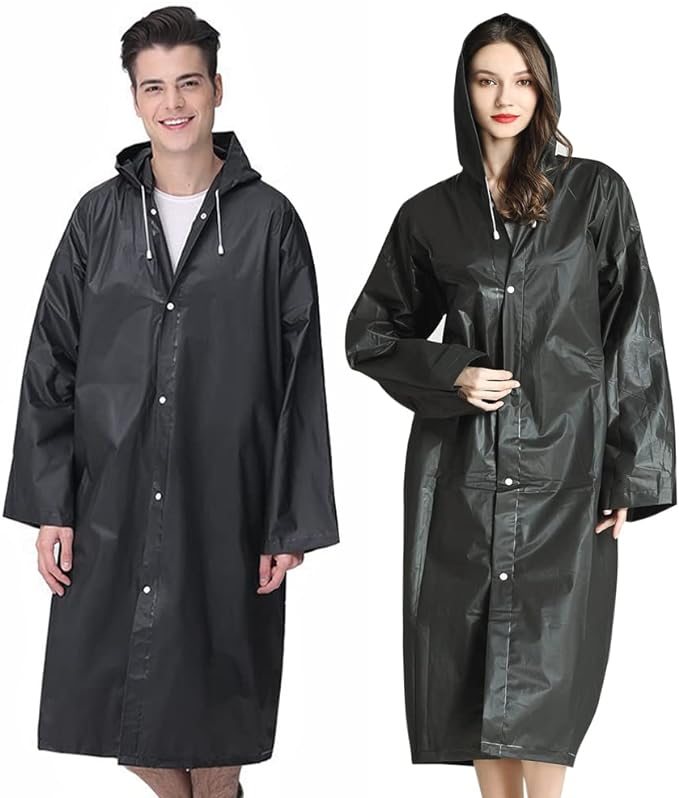 Cosowe Rain Ponchos for Adults Reusable, 2 Pcs Raincoats Emergency for Women Men with Hood and Drawstring - British D'sire Main image