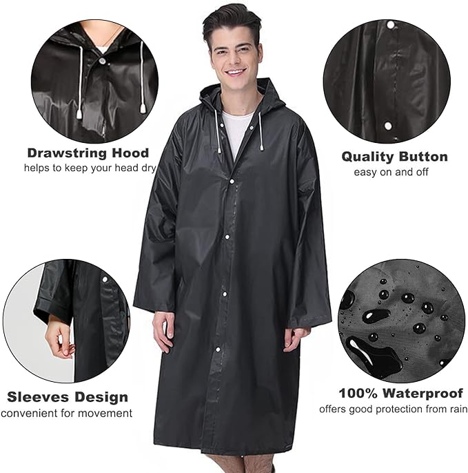 Cosowe Rain Ponchos for Adults Reusable, 2 Pcs Raincoats Emergency for Women Men with Hood and Drawstring - British D'sire