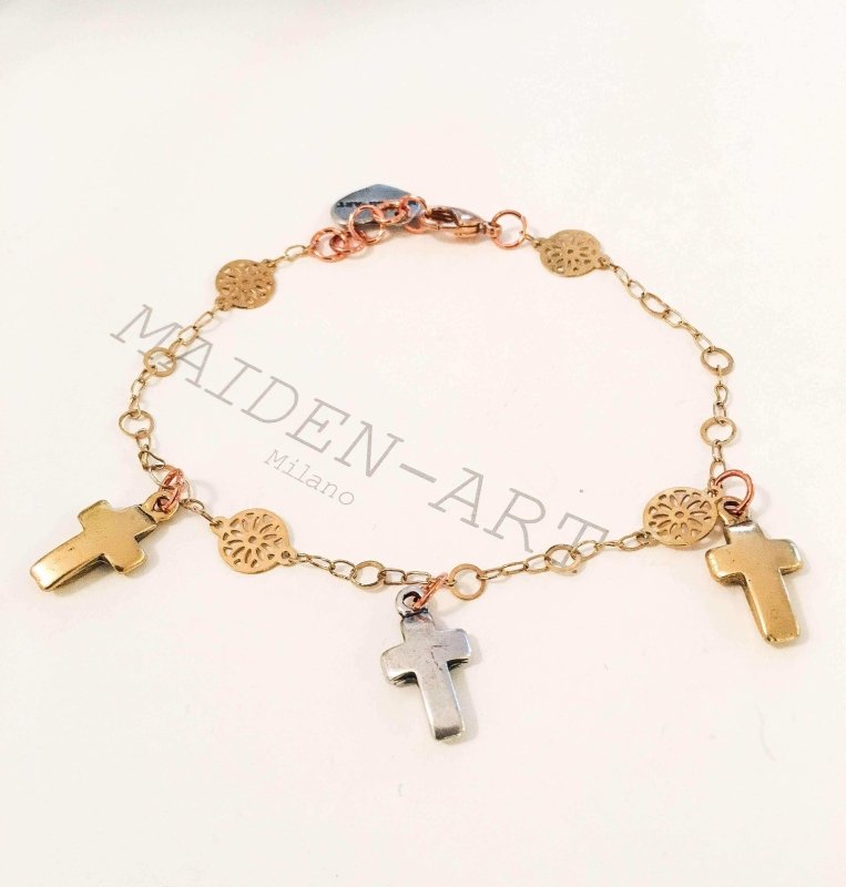 Cross Bracelet in Gold Plated Brass. Lucky Charm Bracelet, Charm Bracelet, Perfect gift for her. - bracelet - British D'sire