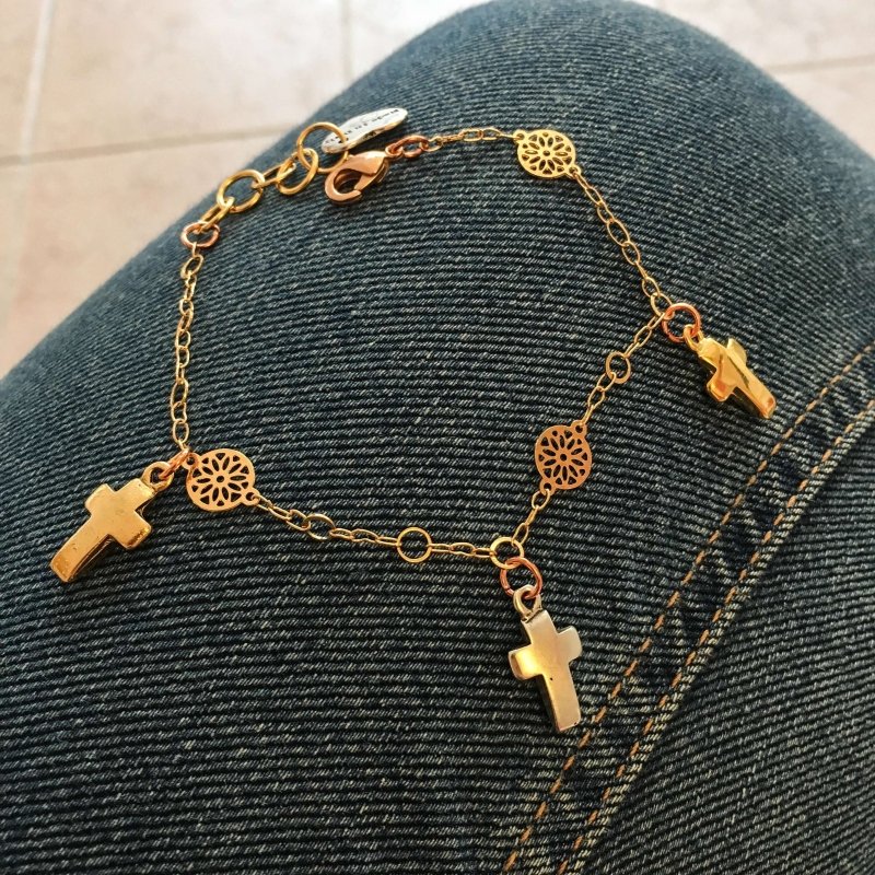 Cross Bracelet in Gold Plated Brass. Lucky Charm Bracelet, Charm Bracelet, Perfect gift for her. - bracelet - British D'sire