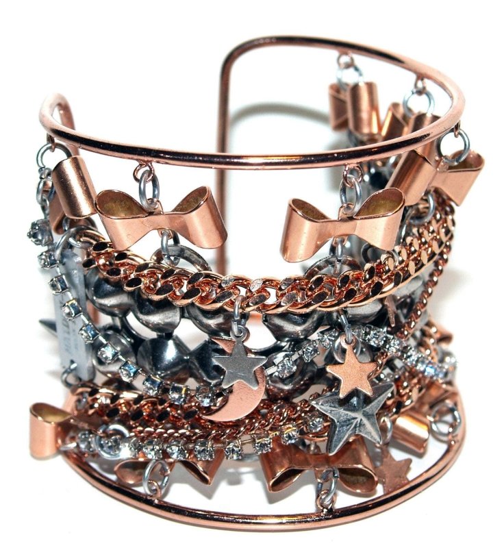 Cuff bracelet in rose gold, silver brass and crystals - Bracelets - British D'sire