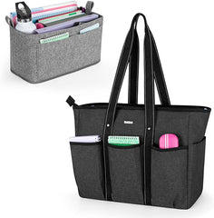 Damero Teacher Bag with Felt Organiser Insert, Teacher Utility Tote Bag with Laptop Sleeve for Work Travel School - British D'sire
