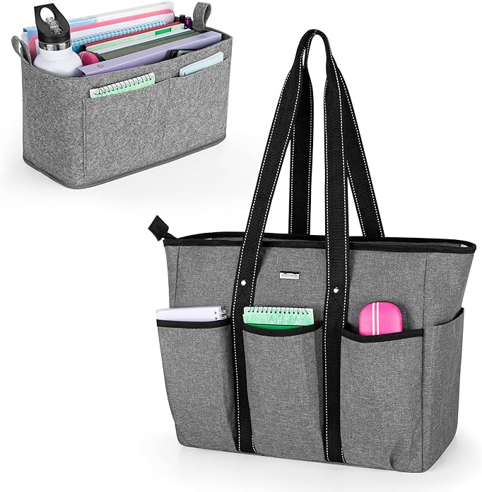 Damero Teacher Bag with Felt Organiser Insert, Teacher Utility Tote Bag with Laptop Sleeve for Work Travel School - British D'sire Main image
