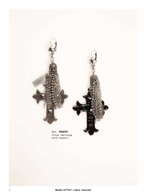 Dangle and Drop Earrings with cross pendants, tassels and crystals in antique silver plated brass. - Earrings - British D'sire