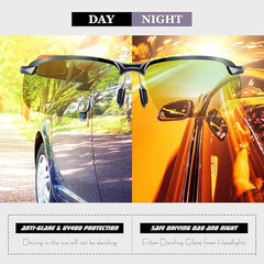 Day Night Driving Glasses- Anti-Glare Night Vision Glasses Men Women Polarized Sunglasses Night Sight Glasses for Fishing Driving Filter Dazzling Glare from Headlights, Ultra Light Metal Frame - British D'sire