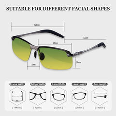 Day Night Driving Glasses- Anti-Glare Night Vision Glasses Men Women Polarized Sunglasses Night Sight Glasses for Fishing Driving Filter Dazzling Glare from Headlights, Ultra Light Metal Frame - British D'sire
