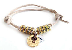 Deerskin leather wrap bracelet with Swarovski crystals and burnished gold coins charms. Boho jewelry, boho bracelet. - bracelet - British D'sire