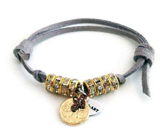 Deerskin leather wrap bracelet with Swarovski crystals and burnished gold coins charms. Boho jewelry, boho bracelet. - bracelet - British D'sire