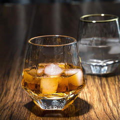Diamond Whiskey Glasses Set of 2 Water Juice Tumbler Tilted Scotch Glass 300ml Whisky Glass Modern Look Glassware for Bourbon/Rum/Bar Tumbler - British D'sire