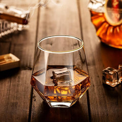 Diamond Whiskey Glasses Whisky Glass: Gold Rim Geometric Tilted Drinking Glasses Sets Stemless Water Glasses Cup Tumblers Old Fashion Elegant Modern Glass for Wine Cocktail Scotch Cognac Bourbon 10oz - British D'sire