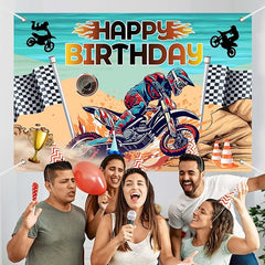 Dirt Bike Happy Birthday Party Banner Backdrop Motocross Racing Competition Checkered Extreme Sports Theme Decor for Riders Boys Girls Birthday Party Favors Decorations Supplies 70.8x47.2in-BECKTEN - British D'sire