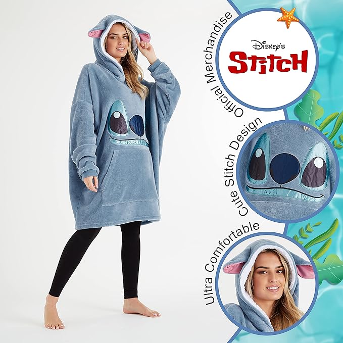 Disney Hoodie Blanket, Sherpa Fleece Oversized Hoodie, Eeyore Stitch Gifts - British D'sire