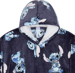 Disney Stitch Blanket Hoodie for Women and Teenagers - Cosy Oversized Fleece Poncho One Size Sherpa Hood - Stitch Gifts Navy - British D'sire