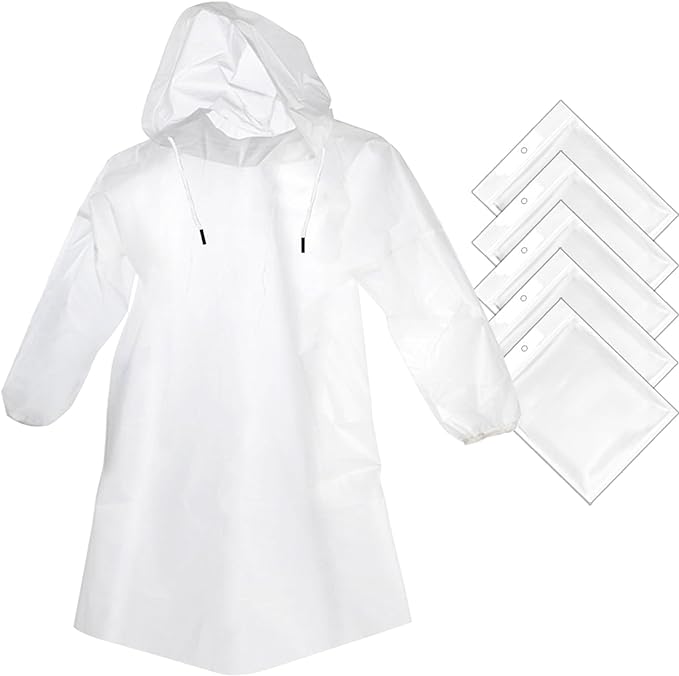 Disposable Rain Ponchos, 5 Pack Adults Emergency Raincoats Waterproof Ponchos Transparent Lightweight Rain Coats with Drawstring Hood for Disney, Festivals, Camping, Fishing - British D'sire