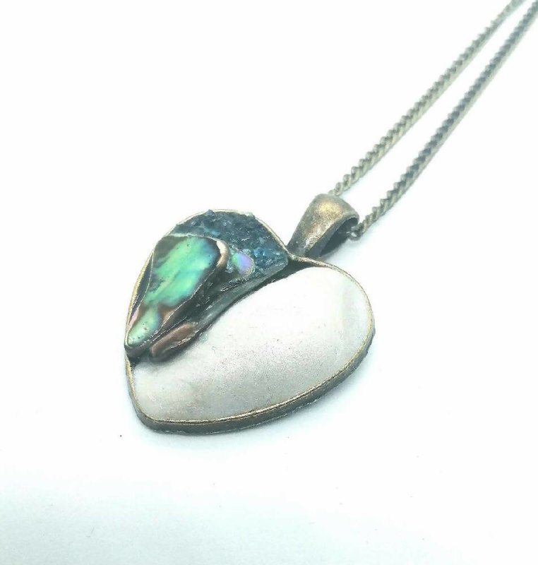 Doodlewrap Designs Abalone and Clay Heart Pendant - Necklaces & Pendants - British D'sire