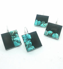 Doodlewrap Designs Black clay and turquoise nugget earrings - Earrings - British D'sire