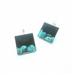 Doodlewrap Designs Black clay and turquoise nugget earrings - Earrings - British D'sire