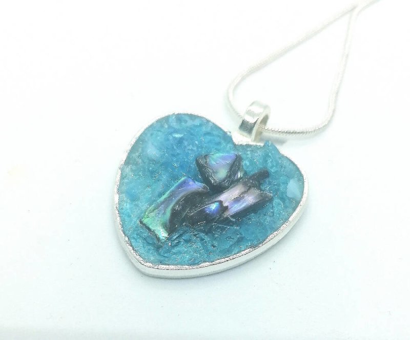 Doodlewrap Designs Blue glass and abalone heart pendant. - Necklaces & Pendants - British D'sire Main image