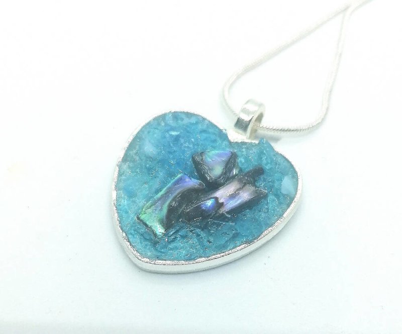 Doodlewrap Designs Blue glass and abalone heart pendant. - Necklaces & Pendants - British D'sire