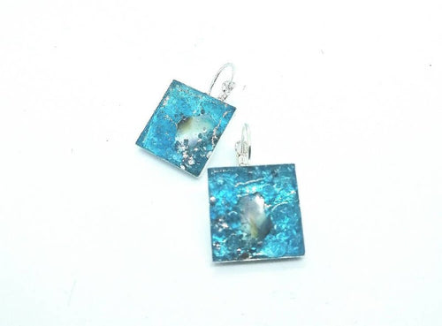 Doodlewrap Designs Square Blue Glass and Abalone Earring
