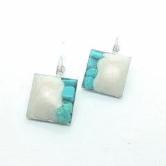 Doodlewrap Designs Square Turquoise and pearl clay earrings - Earrings - British D'sire