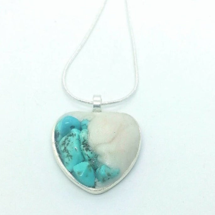 Doodlewrap Designs Turquoise and pearl clay heart pendant. - Necklaces & Pendants - British D'sire