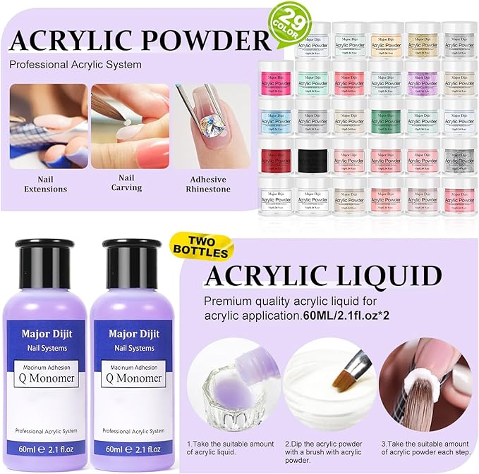 DouborQ Acrylic Nail Kit with Electric Nail Drill Nail Lamp,U V Nail Dryer Light Manicure Pen ,29 Color Acrylic Powder Starter Set Acrylic Nail Art Supplies for Beginner with Everything - British D'sire