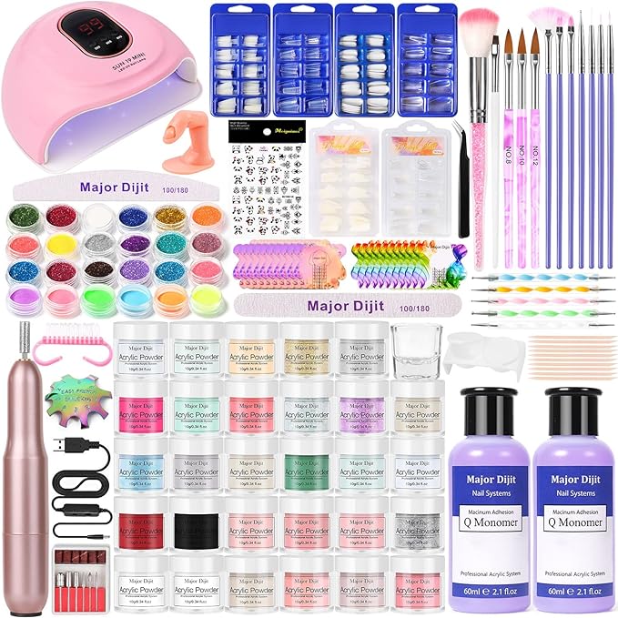 DouborQ Acrylic Nail Kit with Electric Nail Drill Nail Lamp,U V Nail Dryer Light Manicure Pen ,29 Color Acrylic Powder Starter Set Acrylic Nail Art Supplies for Beginner with Everything - British D'sire