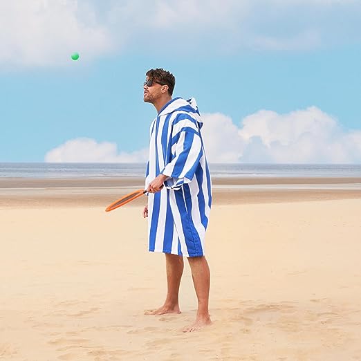 Dreamscene Striped Poncho Towel Adult Hooded Oversized Bath Beach Surf Absorbent Microfiber Quick Dry Unisex Changing Robe - Unisex Clothing's - British D'sire