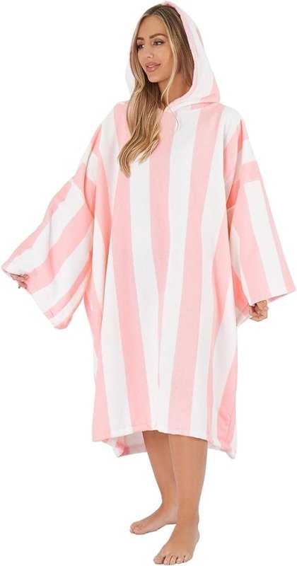 Dreamscene Striped Poncho Towel Adult Hooded Oversized Bath Beach Surf Absorbent Microfiber Quick Dry Unisex Changing Robe - Unisex Clothing's - British D'sire