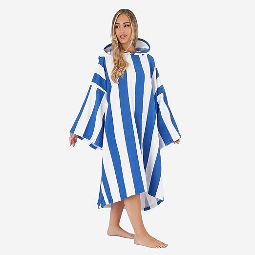 Dreamscene Striped Poncho Towel Adult Hooded Oversized Bath Beach Surf Absorbent Microfiber Quick Dry Unisex Changing Robe - Unisex Clothing's - British D'sire