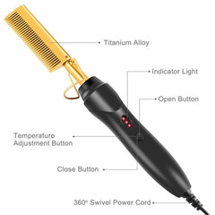 Dsfiuuy Hot Comb Wet Dry Hair Use Hair Curling Iron Straightener Eco-Friendly Electric - Hair Care & Styling - British D'sire