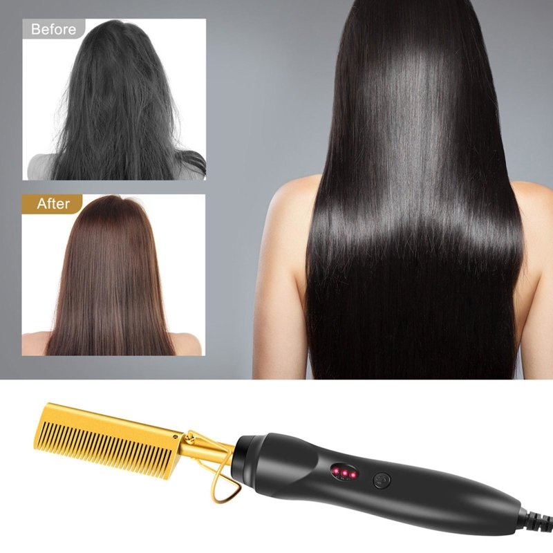 Dsfiuuy Hot Comb Wet Dry Hair Use Hair Curling Iron Straightener Eco-Friendly Electric - Hair Care & Styling - British D'sire