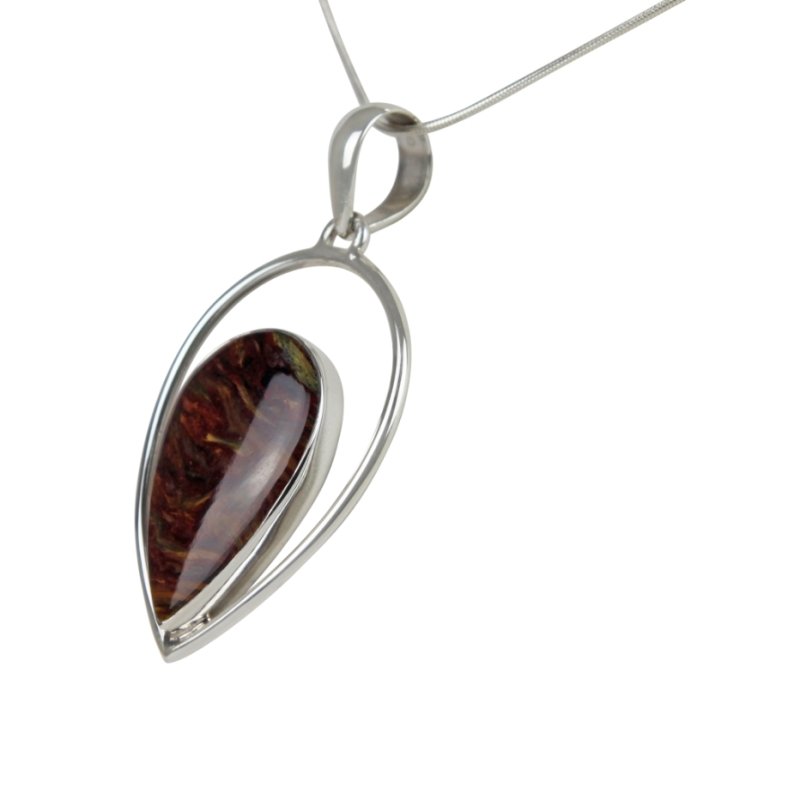 Dual Inverted Tear Drop Steling Silver Pendant with a Beautiful Brown Pietersite Gems Stone Secondary image