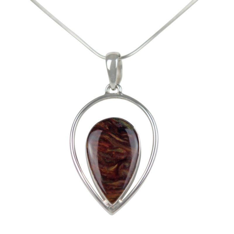 Dual Inverted Tear Drop Steling Silver Pendant with a Beautiful Brown Pietersite Gems Stone - Necklaces & Pendants - British D'sire