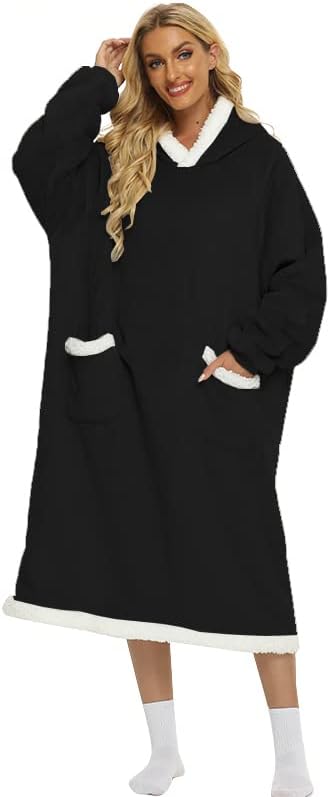 DUCHIFAD Wearable Blanket Hoodie, Oversized for Women Men and Adult, 47.2in/120cm - Flannel, Fleece, Polyester - Giant Warm Cozy Blanket Sweatshirt for Gift, - British D'sire