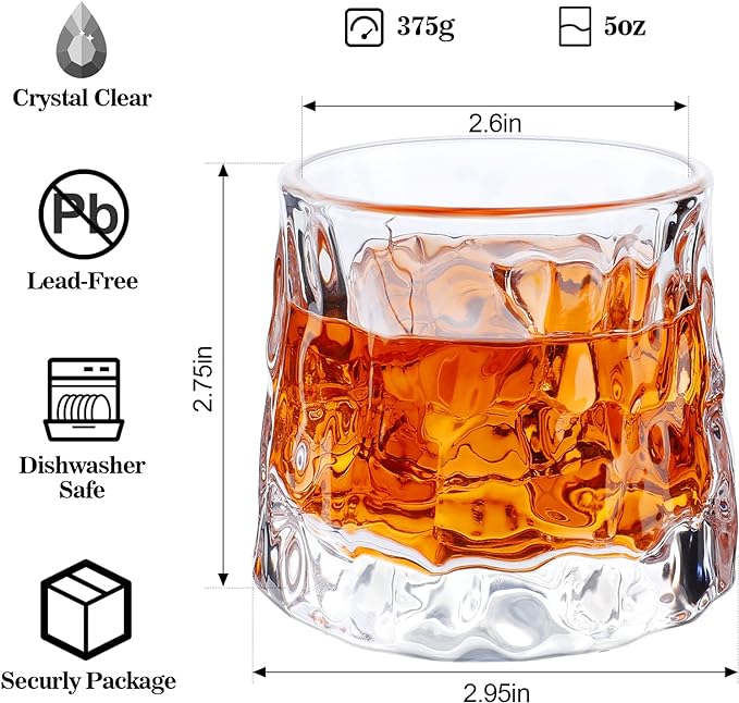 Duoffanny Whisky Glass, Old Fashioned Whiskey Glasses Set of 4, 5Oz Tumbler Glasses Heavy Bourbon Rock Cocktail Glasses, Whiskey Gift Sets for Men Women - British D'sire