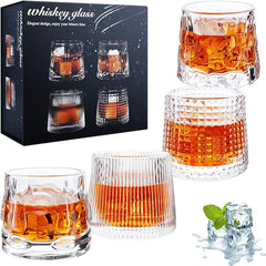 Duoffanny Whisky Glass, Old Fashioned Whiskey Glasses Set of 4, 5Oz Tumbler Glasses Heavy Bourbon Rock Cocktail Glasses, Whiskey Gift Sets for Men Women - British D'sire