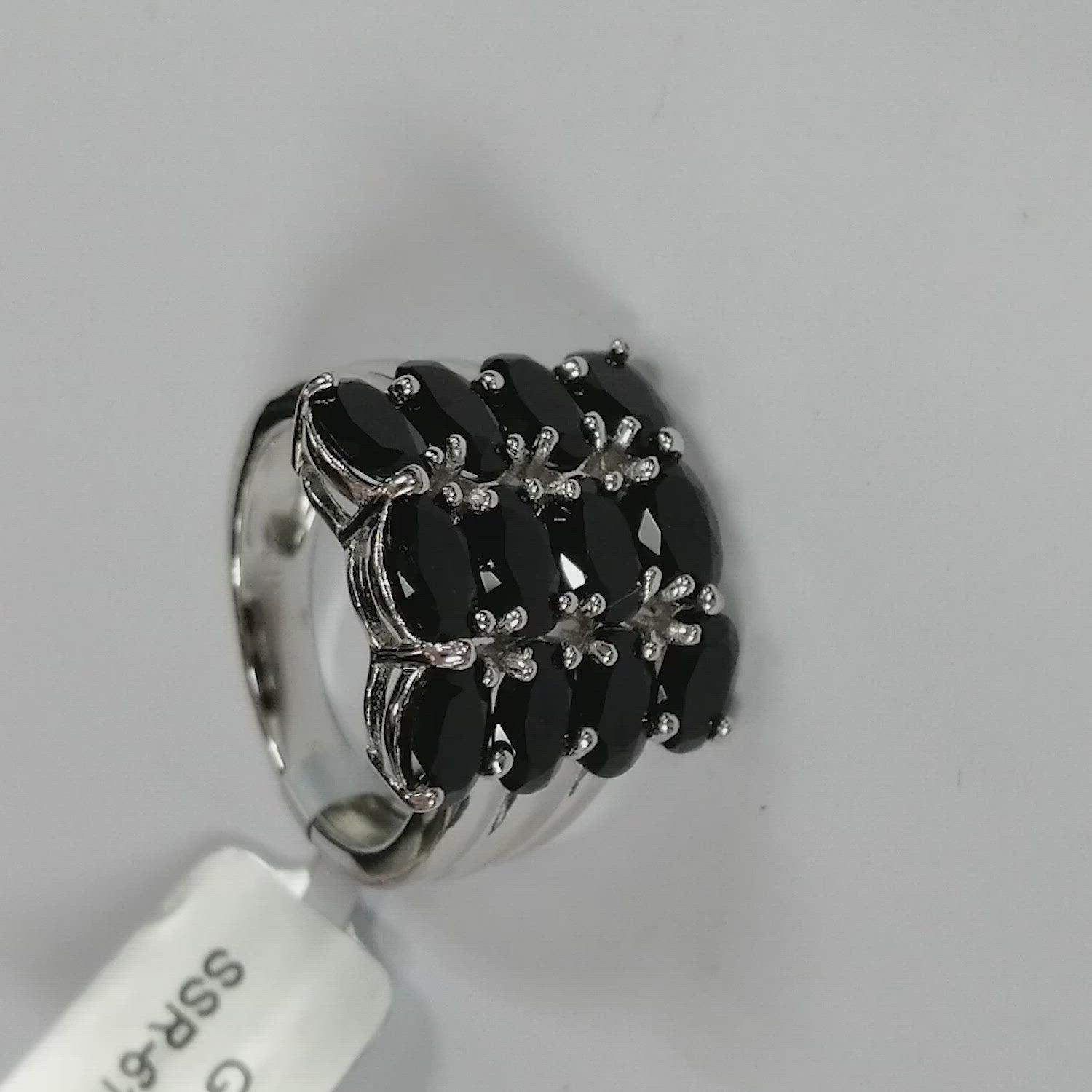 Pearlz Gallery Ladies Oval Black Spinel Cocktail Ring – Rhodium-Plated Sterling Silver, 7.2 Carat, Bold Statement – Perfect Gift & Special Occasion Jewelry