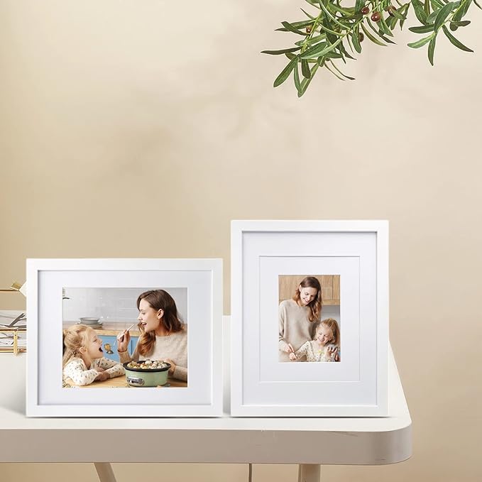 EGOFINE 10x8 Photo Frames Set of 4, Solid Wood Picture Frames for Tabletop and Wall Mounting, White - British D'sire