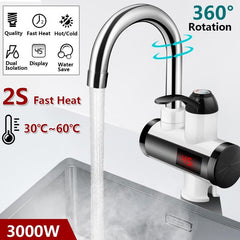 Electric LED Digital Display Instant Faucet Tap Hot Water Heater Bathroom Kitchen Home 2s Heat - Bottles & Thermos - British D'sire