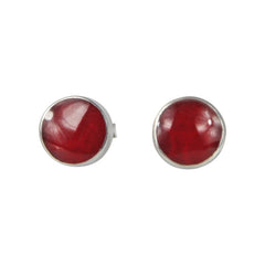 Elegant bezel set shell and coral circle studs in sterling silver - Earrings - British D'sire