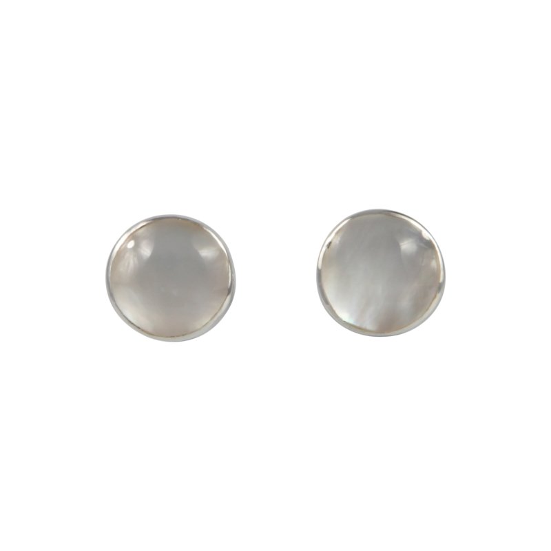 Elegant bezel set shell and coral circle studs in sterling silver - Earrings - British D'sire Main image
