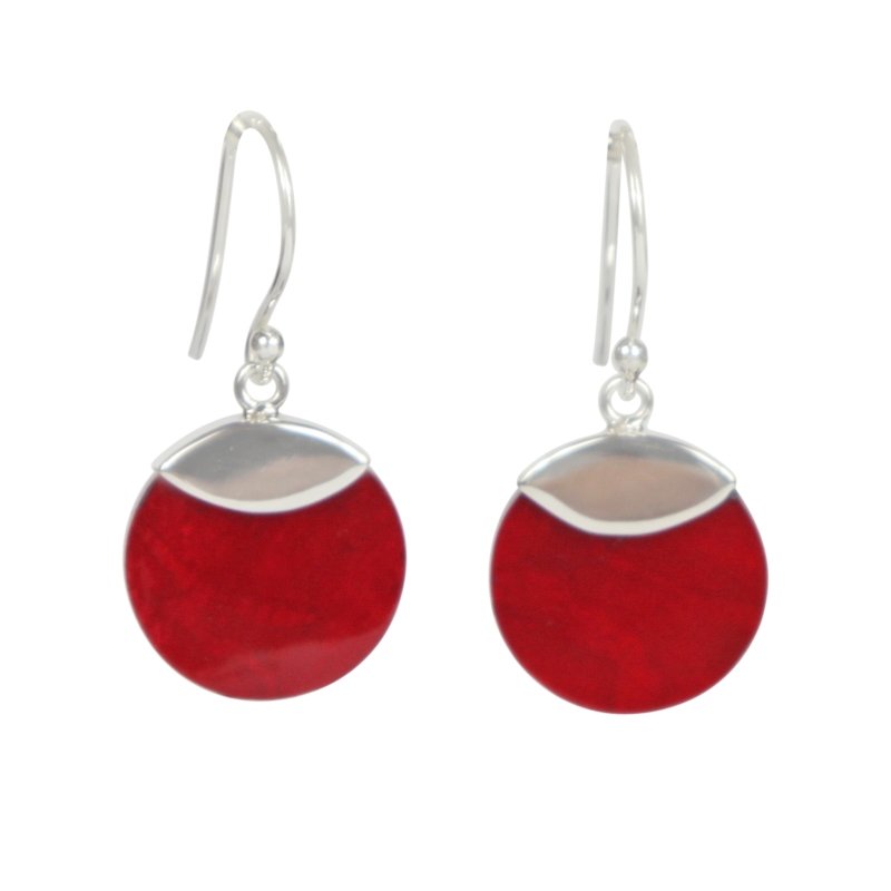 Elegant shell and coral dangle earrings clasped in sterling silver - Earrings - British D'sire