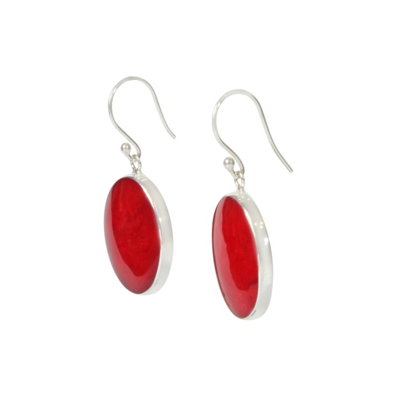 Elegant shell and coral oval dangle earrings, set into sterling silver - Earrings - British D'sire