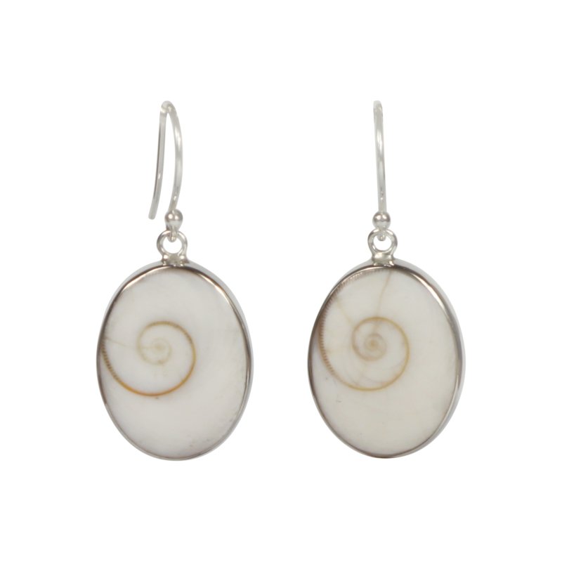 Elegant shell and coral oval dangle earrings, set into sterling silver - Earrings - British D'sire