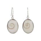 Elegant shell and coral oval dangle earrings, set into sterling silver - Earrings - British D'sire