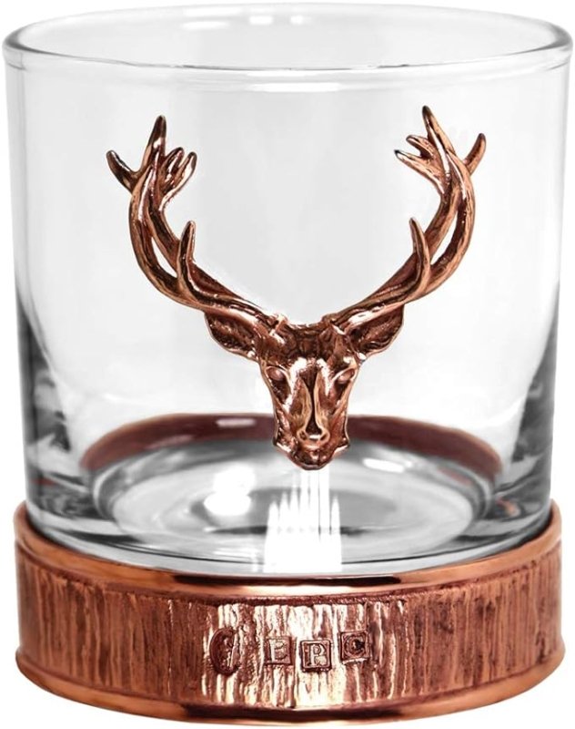 English Pewter Company Copper Stag Head Whisky Glass Tumbler with Pewter Base [STAG200] - British D'sire